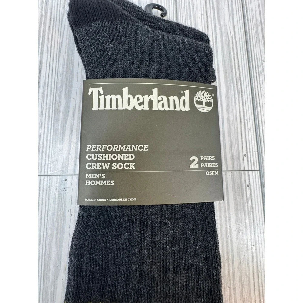 Timberland Mens 2 Pair Performance Cushioned Crew Socks One‎ Size Black Yellow